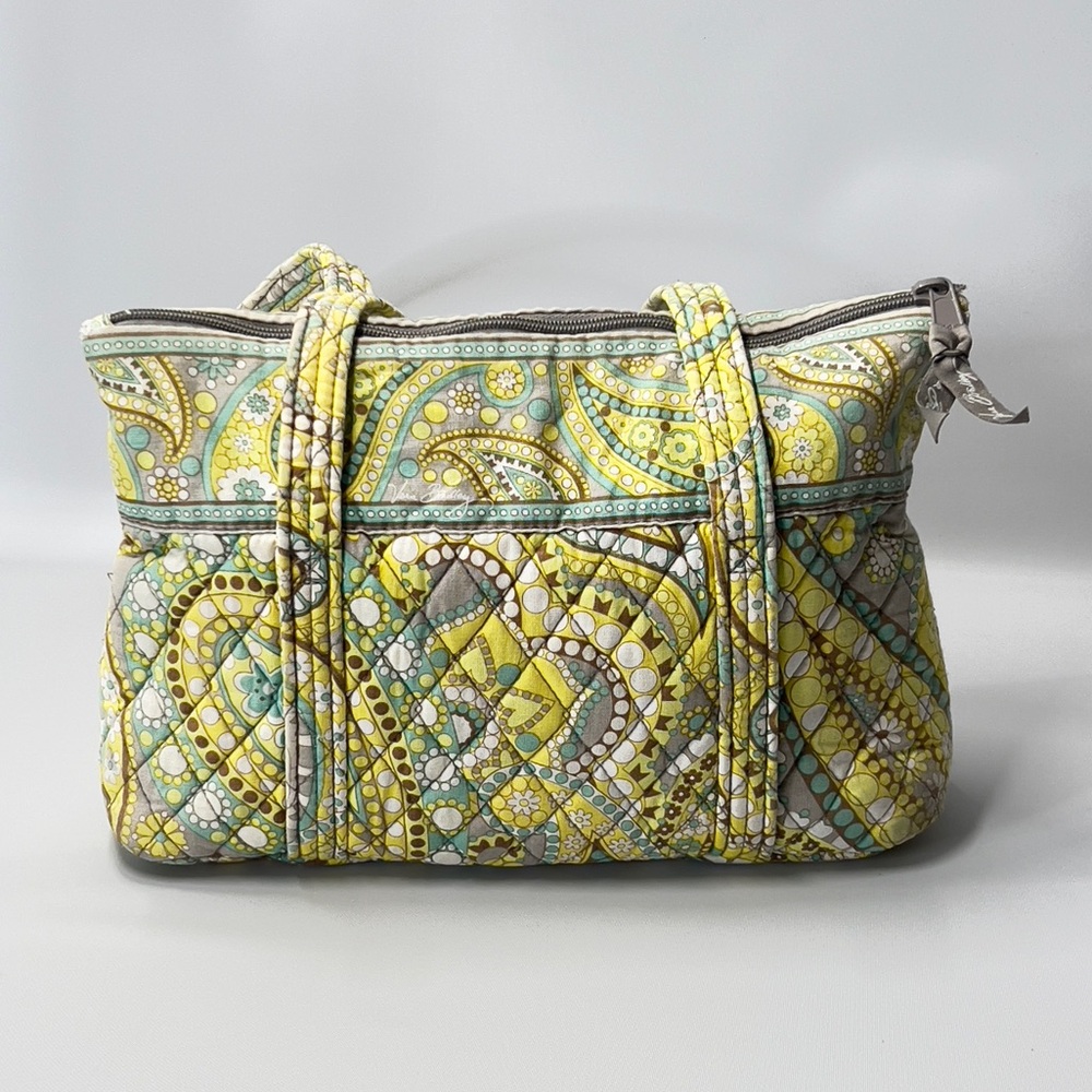 VERA BRADLEY Quilted Tote Bag Yellow Green Paisley Cotton Shoulder Handbag